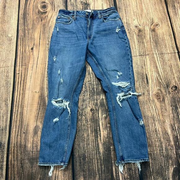 Abercrombie & Fitch Denim - Abercrombie & Fitch Women's High Rise‎ Distressed Mom Jeans Size 27/4 Blue